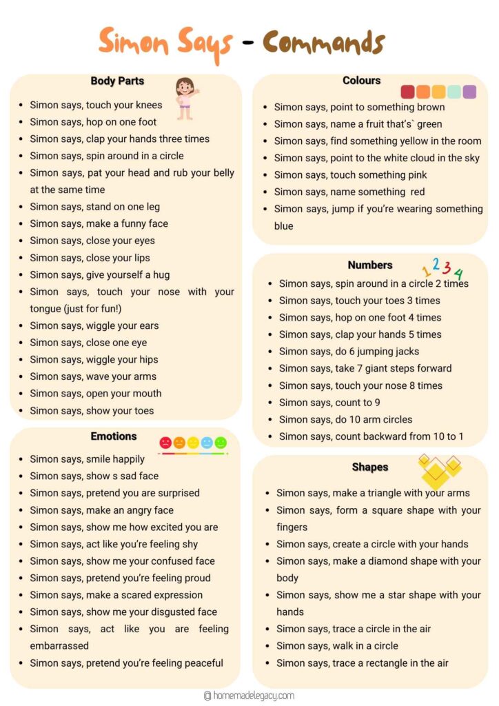 Simon says ideas printable 2