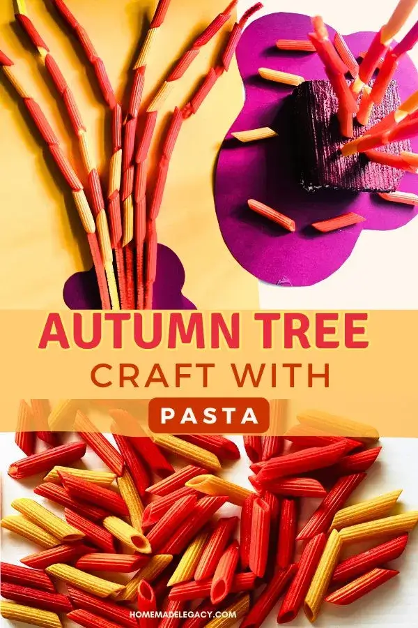 Autumn tree craft with pasta