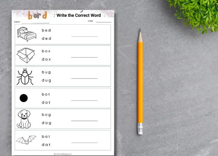 b or d words activity sheets